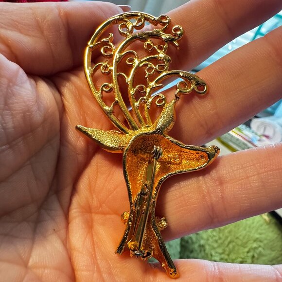 Vintage Reindeer Head Brooch Holiday Pin Gold Tone Ornate Antlers Christmas - Picture 3 of 4